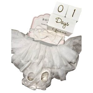 Elegant White Tulle Baby Headband and Shoe Set